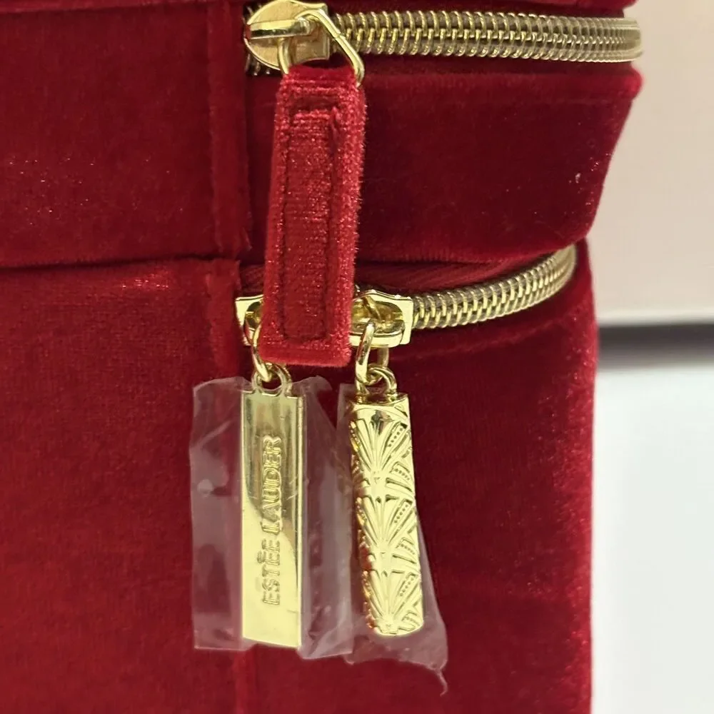 Estée Lauder Red Bow Train Case Empty Holiday 2024 Soft Velvet Makeup Gift Box